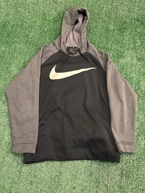 Nike Black Body Gray Sleeve Pullover Hoodie with White Swoosh